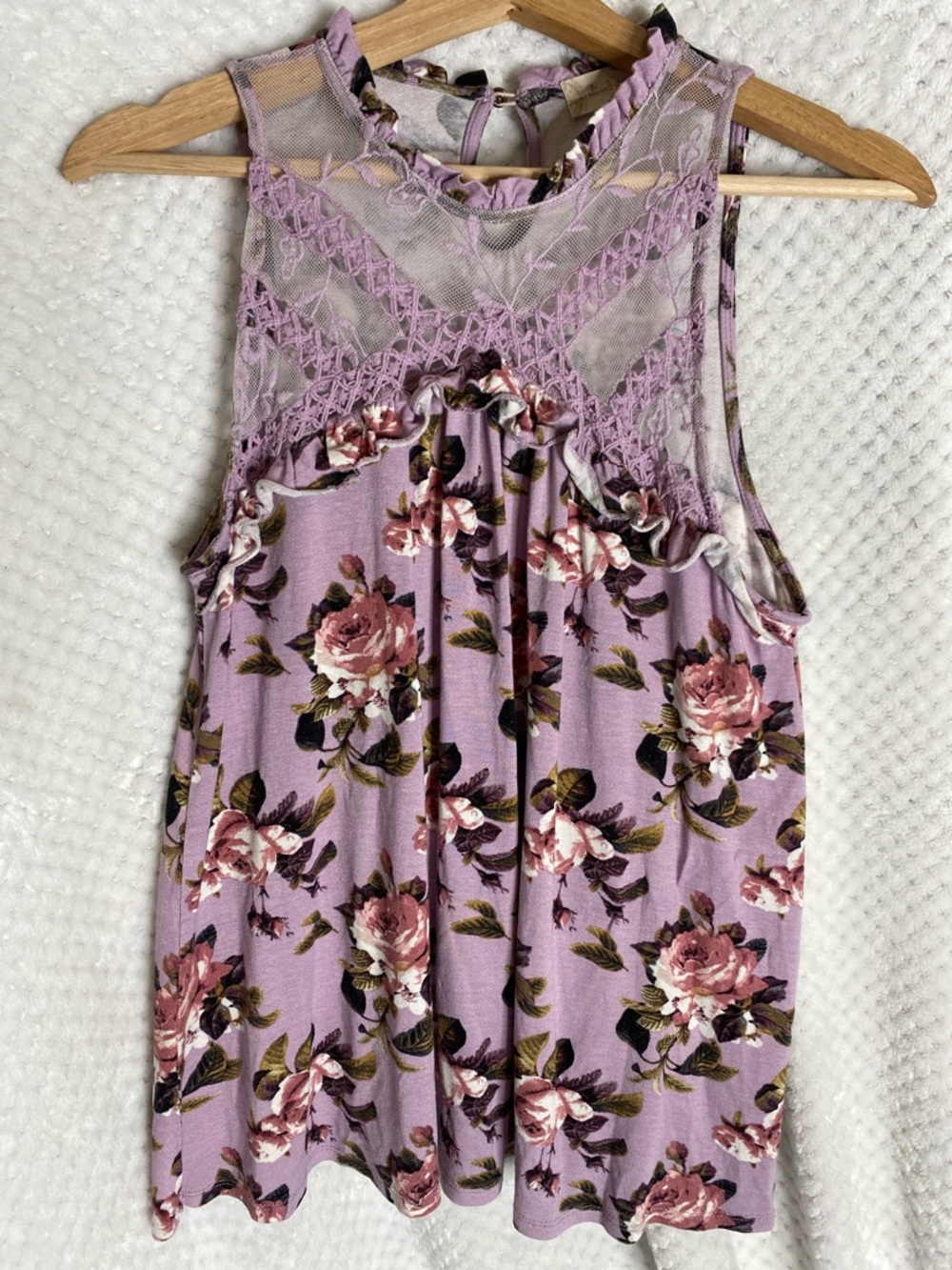 Altar'd State Lavender Floral Lace Yoke Tank Top
